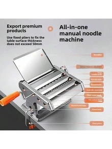 6-Setting Adjustable Thickness Stainless Steel Manual Pasta Maker, Suitable For Spaghetti, Fettuccine, And Lasagna Noodles - Multicolor - View 4