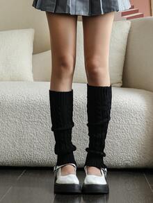 1 par de calentadores de piernas de punto de cable de unicolor para mujer, para otoño/invierno