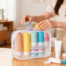 [17 件旅行瓶套装] 防漏硅胶洗漱用品容器 - 可再填充洗发水、乳液和肥皂化妆品瓶，带储物袋 | TSA 认证旅行必需品 17 件旅行瓶套装，便携式可再填充旅行洗漱用品配件，TSA 认证，防漏旅行装容器套装，适用于洗发水护发素乳液液体旅行瓶 - 彩色 - 查看 3