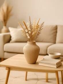 1 件现代弧形塑料花瓶，带人造蒲苇，简约家居装饰，灰色扭曲设计餐桌中心装饰，适合婚礼、客厅、办公桌装饰、乔迁礼物 - 彩色 - 查看 2