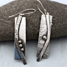 1 Pair Vintage Geometric Line Pendant Earrings, Bohemian Style Suitable For Women's Daily Wear And Gifts, All Seasons