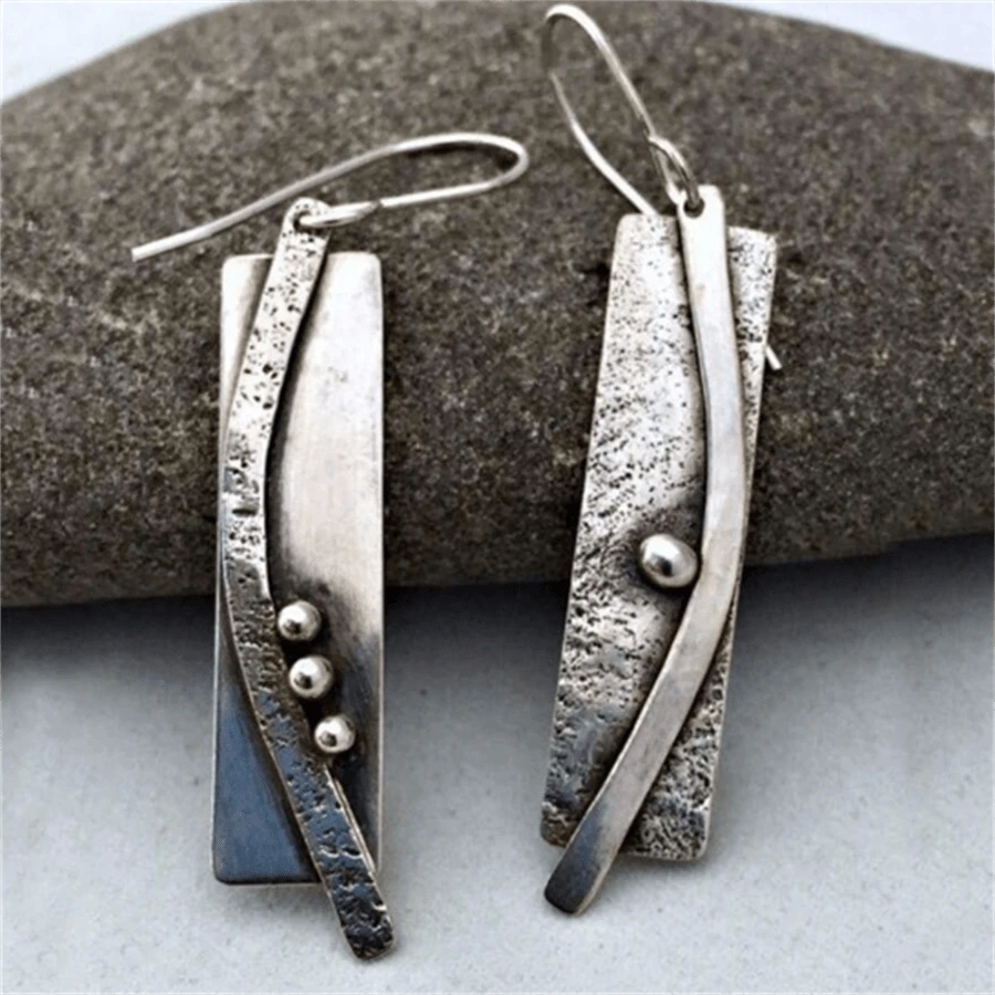 1 Pair Vintage Geometric Line Pendant Earrings, Bohemian Style Suitable For Women's Daily Wear And Gifts, All Seasons