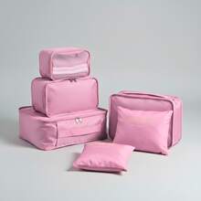 Kit Bolsas de Viagem Organizador Mala Roupa Prático  6 pçs - Rosa Claro - Rosa Bebê - Visão 2