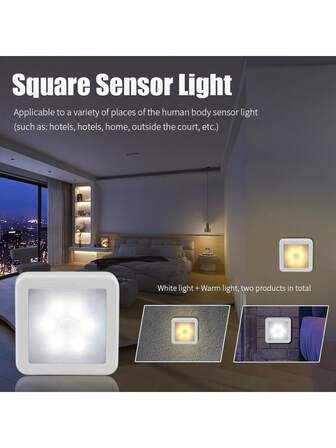 2pcs/1pc Motion Sensor LED Night Light, AAA Battery Poweredng Sensor Wall Lamp, Convenient Installation And Portability, Suitable For Bedside, Hallway, Corridor, Bathroom, Stairs And Cabinet - Smart PIR, Portable Lighting, Easy To Install