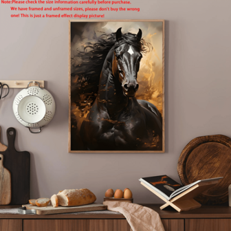 1 件，帆布印刷，黑马奔腾油画艺术，独特的动物艺术品，墙壁艺术，海报，可悬挂，适用于家居装饰、墙壁装饰、浴室装饰、卧室装饰、客厅装饰、厨房装饰、办公室装饰 - 帆布材料（可选框架）