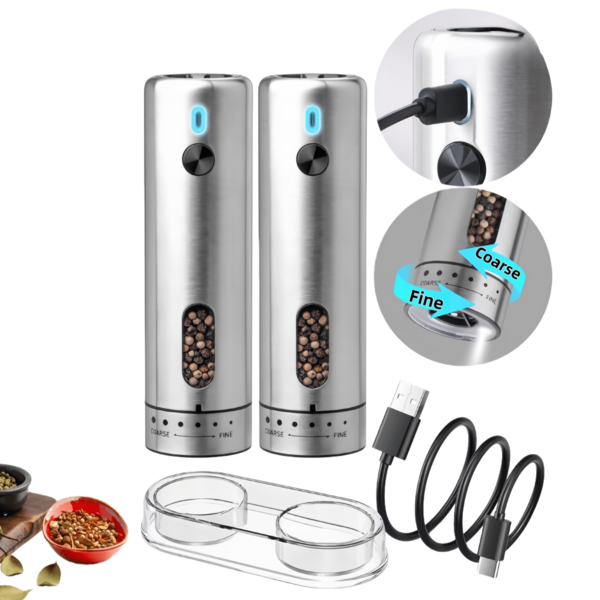 Electric Salt And Pepper Grinder Set Ceramic Grinding Core Seasoning Grinder Pepper And Salt Grinder Adjustable Grind Coarseness Rechargeable Design Ideal For BBQ Restaurant Kitchens