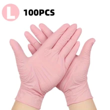 100只/包 一次性粉色丁腈手套，适用于家庭卫生和清洁，可重复使用，无粉，无乳胶，柔软舒适，采用优质丁腈材料制成，适合家庭和专业清洁人员使用（袋装） - 粉色 - 查看 10