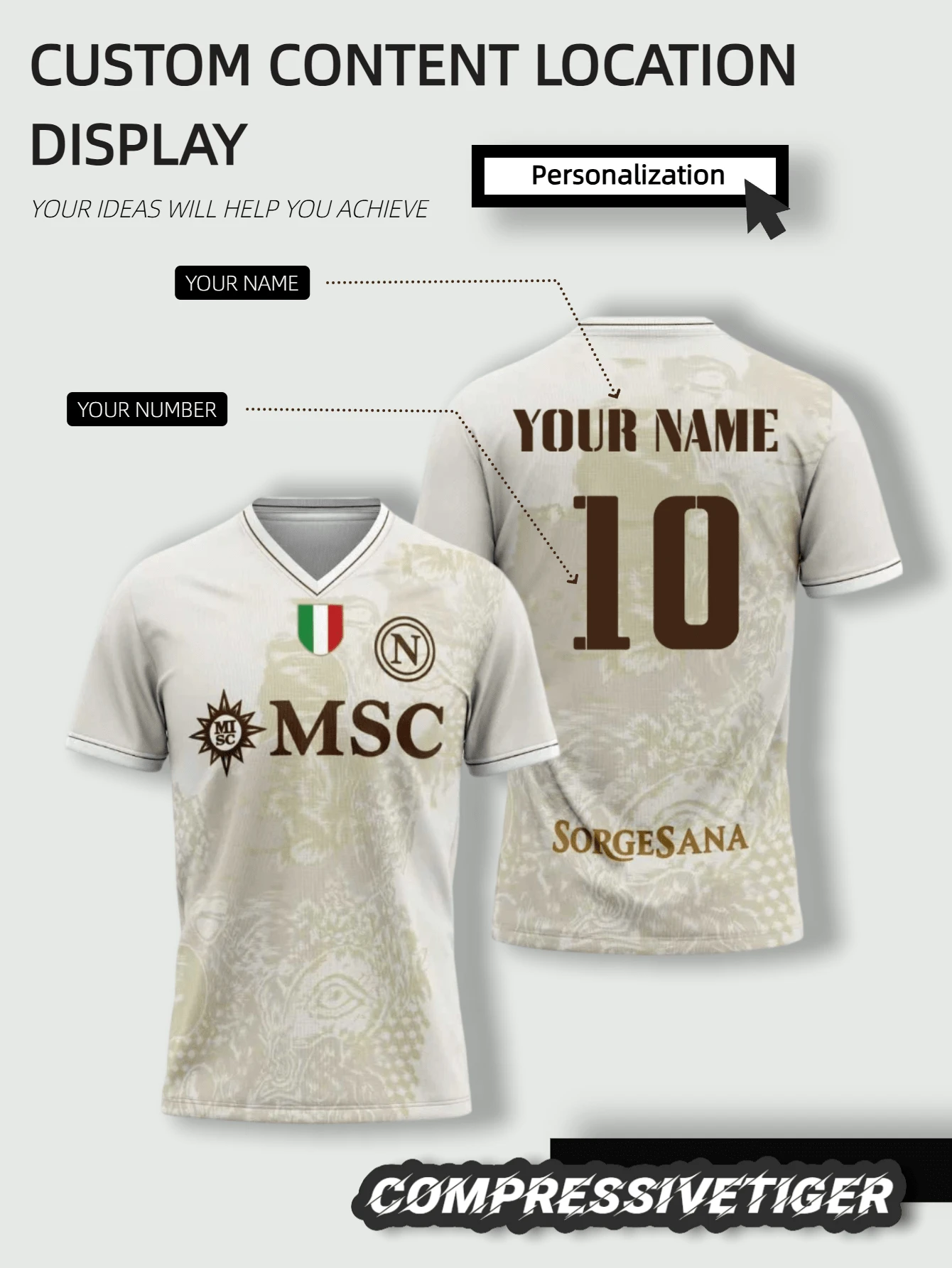 Áo đấu Napoli FC màu kaki tùy chỉnh mùa giải 2022/23 - Tên và số cá nhân hóa - Thiết kế ôm sát thoáng khí giúp bạn thi đấu tốt nhất - Trang phục thể thao mùa hè dành cho người hâm mộ, túi đựng đồ du lịch. - Màu Khaki - Xem 1