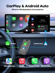 REMAX 10.26-Inch Car Multimedia Video Player Wireless Carplay And Wireless Android Auto Portable Universal Car Monitor Witch Camera, Car MP5 Player, Carplay Fiat 500, Plug And Play Carplay, Stable Classic Choice - 黑色 - 查看 2