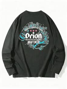 230g Cotton T-Shirt, New For 2025, Men's Long Sleeve Cotton Vacation Print Long Sleeve Crew Neck Couple Look - Màu xám đen - Xem 2