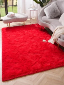 1pc Red Fluffy Carpet, Plush & Soft, Suitable For Living Room, Bedroom, Bathroom, Game Room, Studio, Decorative Carpet, Washable - Red - View 6