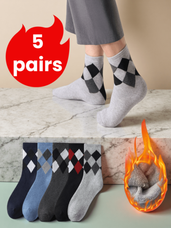 1/5 Pairs Men's Thick Mid-Calf High Elastic Warm Wool Socks, Soft Stretchy Comfortable Breathable Socks, Suitable For Men And Women's Daily Wear, Simple Comfortable Neutral Mid-Calf Socks, Men's And Women's Wool Socks, Category: Men's Outdoor Socks