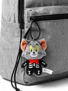 Móc khóa mèo Tom & Jerry hình bộ xương được cấp phép chính thức – Thú nhồi bông mềm màu xám với tai trong màu cam, mắt vàng lục và nơ đỏ, dây xoắn ốc màu đen, kích thước nhỏ gọn 11cm/14,6cm, lý tưởng để làm móc khóa túi xách/móc khóa, người hâm mộ Tom & Jerry và nhà sưu tập phim hoạt hình Halloween - Bộ xương Tom - Xem 3