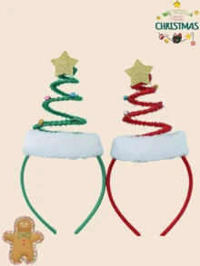 1pc Christmas Tree Shaped Headband With Bells For Girls, Children Christmas Hair Accessories, Suitable For Christmas Party