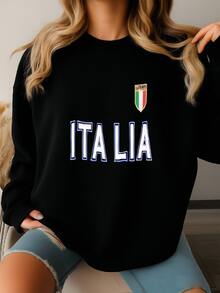 Vintage 90s Italia Zipper Sweatshirt Large Italia Y Spell Out Logo Sweater Italy National Football Team Track Jacket Size L Sweatshirt - màu đen - Xem 2
