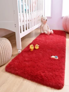 1pc Red Fluffy Carpet, Plush & Soft, Suitable For Living Room, Bedroom, Bathroom, Game Room, Studio, Decorative Carpet, Washable - Red - View 4