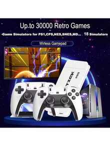 4K Retro Console With 2 Wireless Controllers – 20,000 Games + 20 Emulators – Plug And Play – Compatible With TV, Monitor, PC And Projector – Ideal Gamer Gift - White - View 3