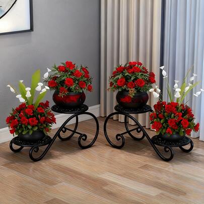 One-Piece Plant Stand For 2 Plants - Plant Stand, Sturdy, Extremely Load-Bearing, Rust-Resistant Iron Plant Stand, Round Pot Stand For A Wide Range Of Plants, Display Stand For Garden Home Decoration Potted Plant Stand