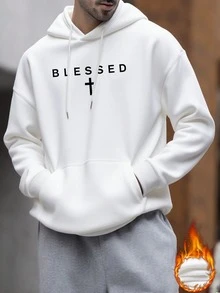 Zrgoth K-GLORY sweat-shirt à capuche thermique simple et décontracté avec imprimé slogan, automne/hiver - Blanc - Voir 3