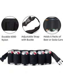 1 件啤酒腰带皮套，啤酒汽水瓶固定带，饮料罐固定器，可调节腰包，可容纳 6 罐，非常适合派对、野餐、徒步旅行 - 彩色 - 查看 6