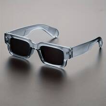 1 Pair Of Men's Square Glasses - Oversized Black Frame With Spike-Shaped Temple Tips, Non-Deerskin Style Non-Prescription Glasses, Suitable For Parties, Music Festivals, And Daily Wear - Lightweight Modern Round Edge Glasses (Hand Washable) - 黑色 - 查看 6