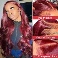 28 Inch 99j Burgundy Lace Front Wigs Human Hair 200% Density Body Wave Frontal Wigs Human Hair 13x4 HD Lace Glueless Wigs Human Hair For Women Wine Red Virgin Human Hair Wig - Burgundy - View 5
