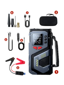 1pc 150PSI 5000A Jump Starter With Air Compressor, 5 In 1 Function Digital Car Tire Inflator Jump Box Battery Pack, Portable Car Battery Charger For 10L Gas Or 5.0L