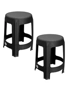 2 Bancos Plástico Rattan Redondo Uso Rudo Jardin Reforzado - Negro - Ver 1