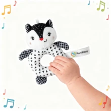 Black & White Animal Baby Teething Rattle Toy With Squeaky Sound - Handheld Sensory Shaker Suitable For Newborns 0-12 Months, Cute Grasping Ring For Early Development