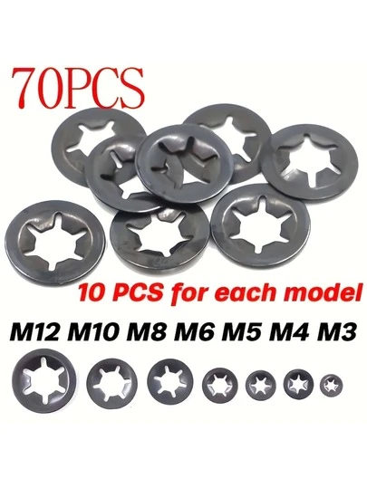 70 Pieces Of M3-M12 Push-In Locking Washers, Plum-Shaped Washers, Bearing Clips, Fixed Rings, And A Combination Kit Of Fastening Components