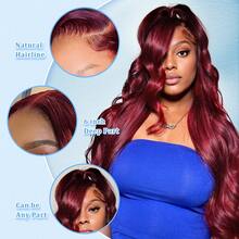 28 Inch 99j Burgundy Lace Front Wigs Human Hair 200% Density Body Wave Frontal Wigs Human Hair 13x4 HD Lace Glueless Wigs Human Hair For Women Wine Red Virgin Human Hair Wig - Burgundy - View 10