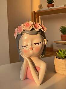 1 pieza Soporte para cepillo de dientes con forma de niña linda, hermoso estante de almacenamiento para el baño para guardar pasta de dientes y cepillos de dientes, contenedor de almacenamiento decorativo de escritorio creativo, perfecto para el tocador del baño, accesorios de decoración del hogar prácticos y lindos