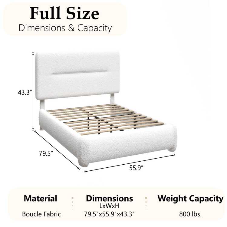 Queen Size Cloud Bed Frame, Boucle Bed With Adjustable Headboard, Soft Rounded Corner Guards, Silent Design, Easy To Assemble, BEIGE - 白色 - 查看 7
