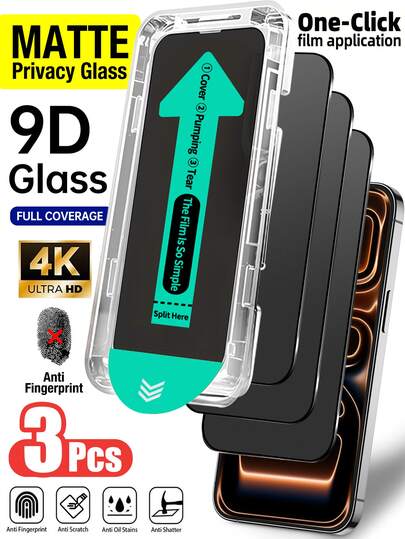 3 Piezas Protector de Pantalla de Vidrio Templado Mate Anti-Espionaje con Kit de Instalación y Alineación Automática Compatible con iPhone 17 Pro Max/17 Pro/17 Air/17/16 Pro Max/16 Pro/16 Plus/16/15 Pro Max/14 Pro Max/13/12/11 Series, Cobertura Completa, Anti-Huellas, Anti-Caídas, Anti-Arañazos