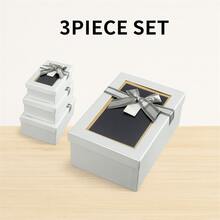 3 Stücke Set silberne rechteckige Geschenkboxen mit goldenem Rand und Schleife für elegante Verpackung - Silber - Übersicht 1