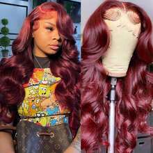 28 Inch 99j Burgundy Lace Front Wigs Human Hair 200% Density Body Wave Frontal Wigs Human Hair 13x4 HD Lace Glueless Wigs Human Hair For Women Wine Red Virgin Human Hair Wig - Burgundy - View 7