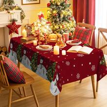 1 件可爱圣诞雪人和圣诞树图案桌布，雪花背景防水涤纶桌布，适用于厨房、客厅、餐厅、室内和室外，圣诞装饰 - 彩色 - 查看 9