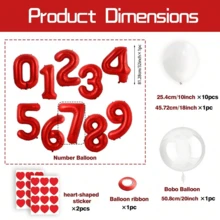 53/16件套数字气球拱门套装,包含红色和象牙色数字气球、泡泡气球、心形贴纸、白色、珍珠白和香槟金乳胶气球,适用于婚礼、生日、新娘送礼会、派对、周年纪念日、可重复使用的气球花环、个性化气球、节日装饰、优雅派对装饰、圣诞派对装饰 - 彩色 - 查看 28