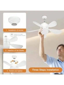 2-In-1 Plug-In Fan Light With Remote Control, Small Ceiling Fans With Lights, 3-Color Dimmable LED Bulb Fan, 1000LM, Easy To Install E26 Screw Base For Bedroom, Kitchen, Garage, Living Room - White - View 8