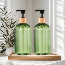 16.9oz Soap Dispenser With Bamboo Pump - Refillable Plastic Bottle, Vertical Stripe Design For Kitchen & Bathroom, High-Quality Hand Soap, Dish Soap, Lotion Pump Bottle Green,Clear,Black,Amber - Multicolor - View 6