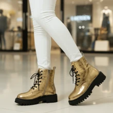 2025 New Thick Sole Lace-Up Short Boots For Women, Autumn/Winter - Gold - View 3