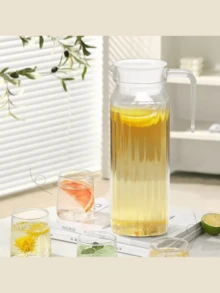 Sticlă de apă cu capac rabatabil, ulcior de suc acrilic transparent, recipient transparent pentru băuturi - potrivit pentru apă, ceai cu gheață, limonadă, suc, băuturi, lapte, ceai rece, recipient pentru suc, sticlă de apă cu gură îngustă transparentă, perfectă pentru picnicuri în aer liber, vacanțe la plajă și întâlniri.