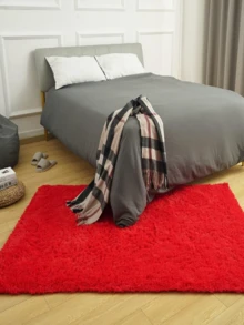 1pc Red Fluffy Carpet, Plush & Soft, Suitable For Living Room, Bedroom, Bathroom, Game Room, Studio, Decorative Carpet, Washable - Red - View 7