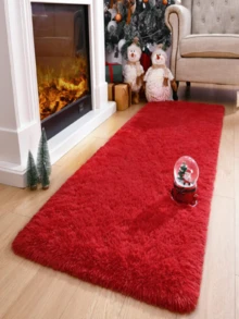 1pc Red Fluffy Carpet, Plush & Soft, Suitable For Living Room, Bedroom, Bathroom, Game Room, Studio, Decorative Carpet, Washable - Red - View 9
