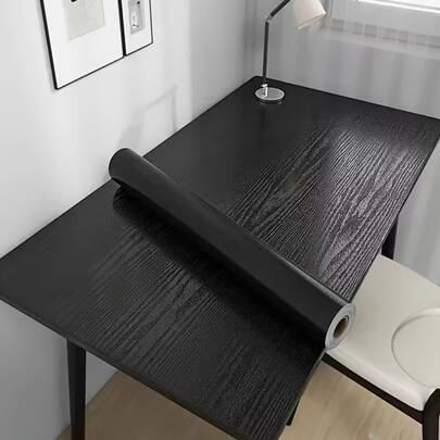 Adesivo de alta qualidade, resistente ao desgaste e antimanchas, para renovação de móveis, com textura de madeira preta, ideal para armários, bancadas, pisos e paredes. Fácil de limpar, cobertura durável, padrão perfeitamente alinhado, película decorativa moderna com efeito madeira, rolo grande de papel de parede autoadesivo.