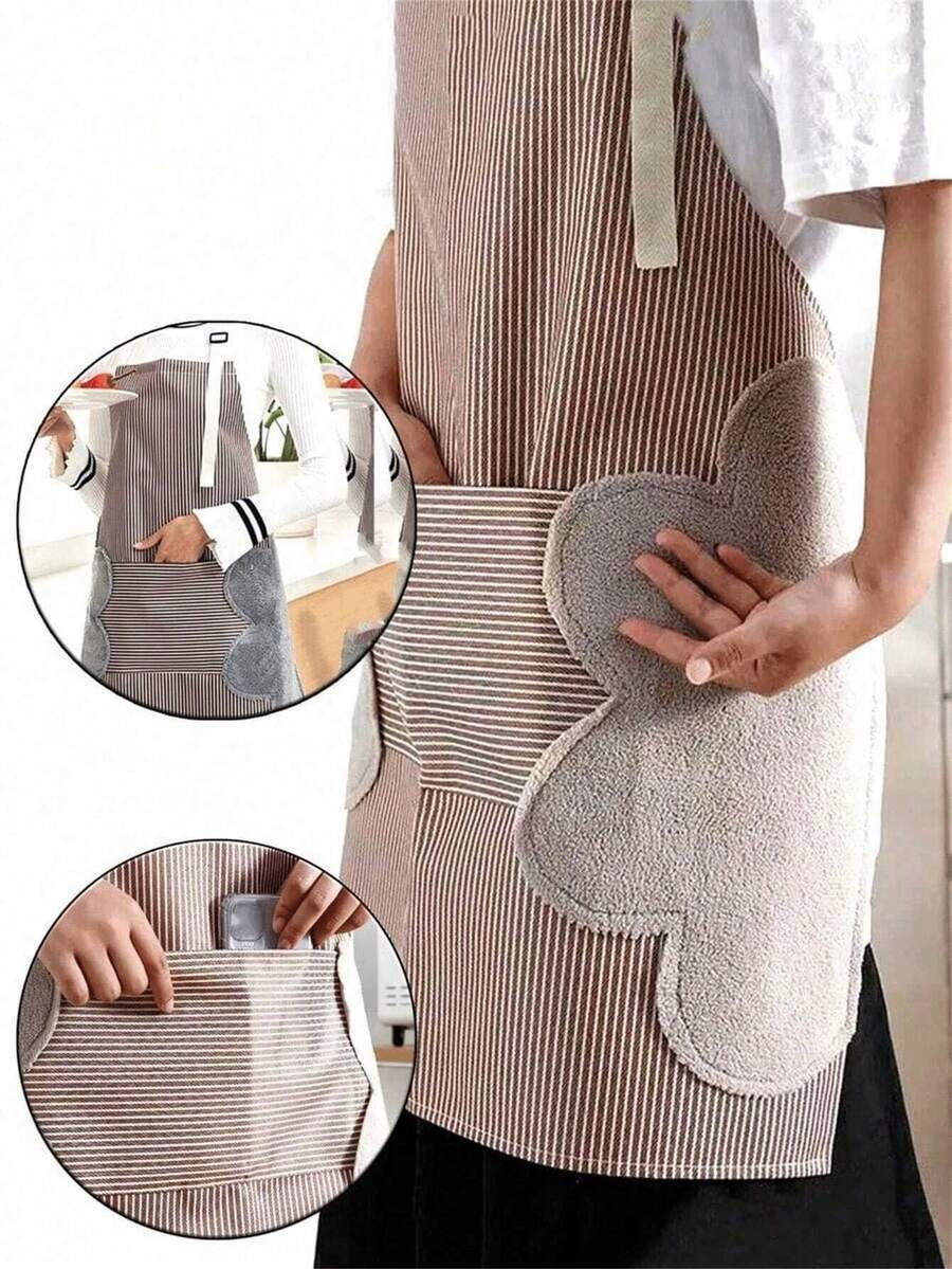 1pc Adjustable Waterproof Kitchen Apron With Large Towel Pocket - Fashionable White PVC Apron, Suitable For Cooking And Baking, Functional Design, Suitable For Women, Practical Kitchen Wear, Suitable For Household, Chefs, BBQ Enthusiasts, Craftsmen And Outdoor Activities