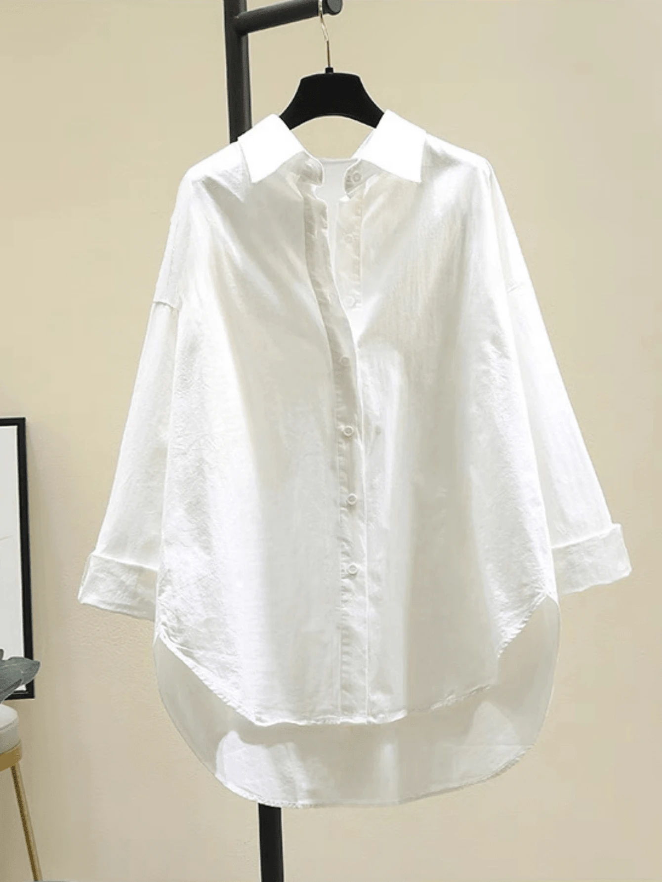 Women's Solid Color Button-Down Long Sleeve Shirt, Casual Elegant Formal Fashion Versatile Loose Fit Blouse For Spring, Summer, Autumn, Winter - White - View 1