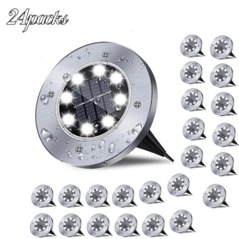 4/8/12/24 Pack 8 LED Solar Disc Lights,Solar Ground Lights, Outdoor Ground Lights, Flat Solar Lights, Round Solar Globe Lights For Landscape, Trails, Patio, Garden, Sidewalk, Cool White Lights