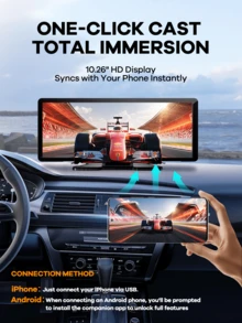 REMAX 10.26-Inch Car Multimedia Video Player Wireless Carplay And Wireless Android Auto Portable Universal Car Monitor Witch Camera, Car MP5 Player, Carplay Fiat 500, Plug And Play Carplay, Stable Classic Choice - 黑色 - 查看 7