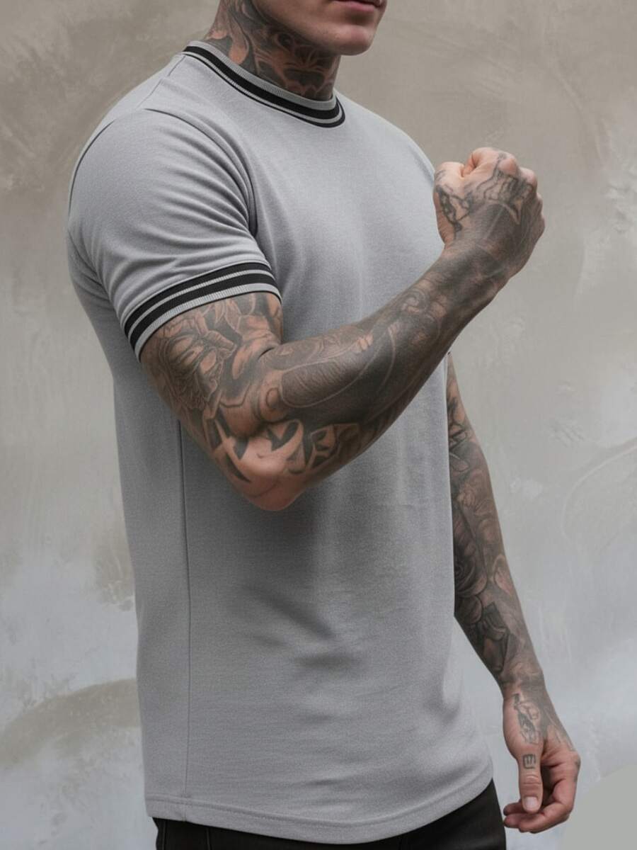 STRIPED T-SHIRT - 淺灰色. - 查看 1